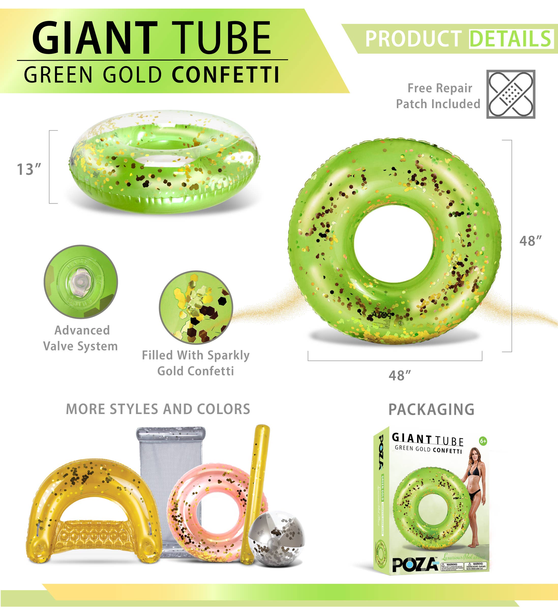 Cota Global - Wholesale Inflatables - POZA - GIANT 48 INCH TUBE - GREEN GOLD1