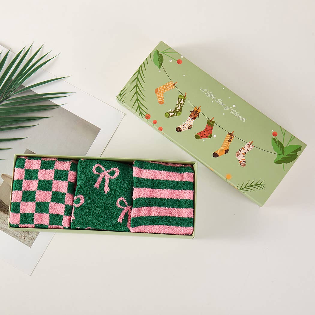 ASSORTED Green Pink Mix Pattern Cozy Crew Sock Set for wholesale on Faire0