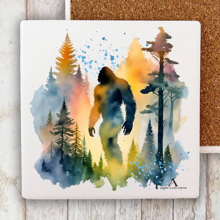 Sasquatch Big Foot Watercolors Stone Coaster for wholesale by Avery Lane Gifts
