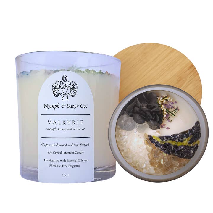Valkyrie • 10oz Soy Crystal Candle (Clear Glass) for wholesale by Nymph & Satyr Co.