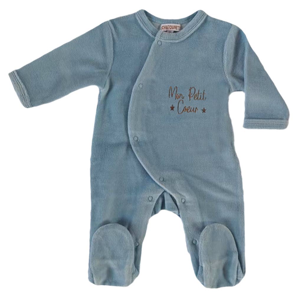 Les Chatounets - Wholesale Sleepsuit - Baby - Baby Pajamas 0/1 month velvet "MY LITTLE HEART" Les Chatounets2