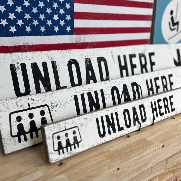 Rustic Wooden Ski Lift Unload Here Sign for wholesale by Winni Made