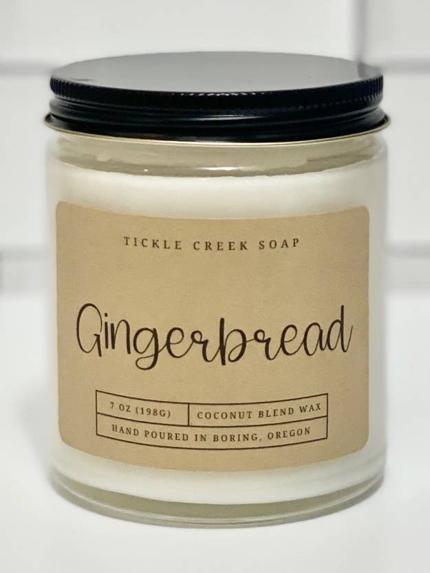Gingerbread 7 oz. Clear Glass Jar Candle for wholesale by Tickle Creek Soap