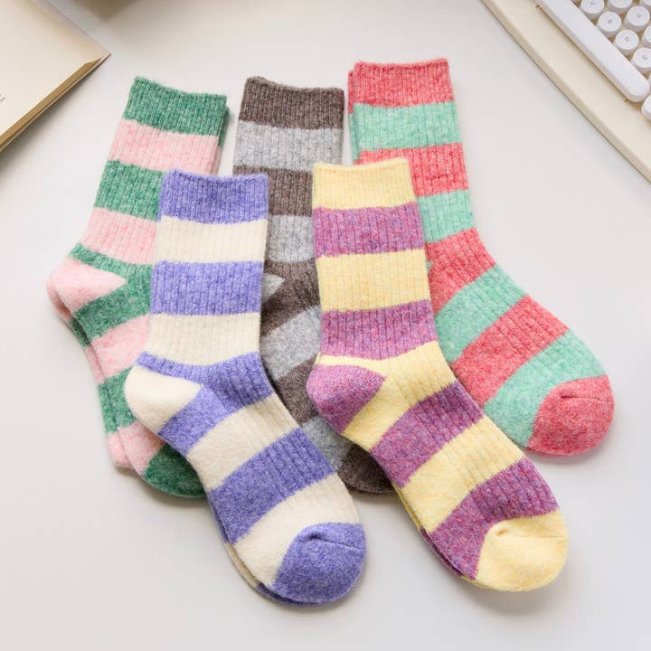 Happy Knits - Wholesale Socks - Women's - Warm Cashmere & Wool Blend Socks – Striped Winter Style2
