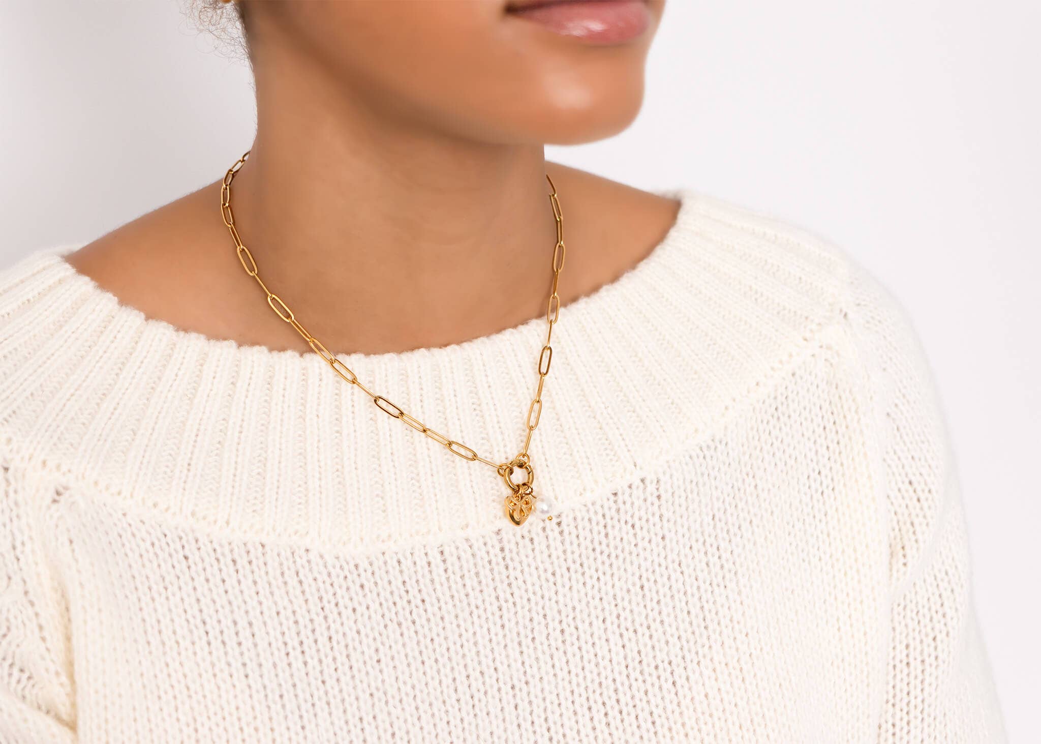 WJW – Engroshandel Smykkesæt – 18K guld rustfrit stål halskæde med sløjfevedhæng gavesæt1