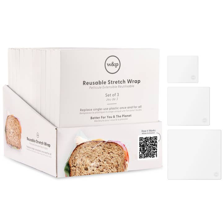 W&P - Wholesale Food Storage Wrap/Bag - Reusable Silicone Stretch Wrap - Set of 3 - TRAY PACK1