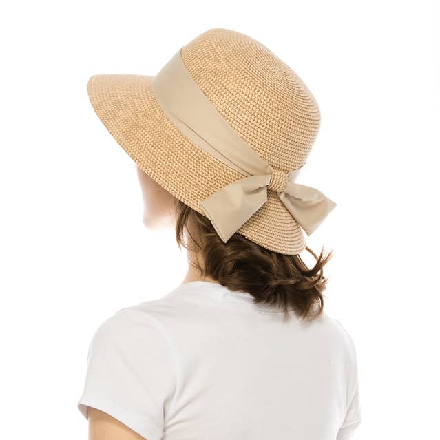 DNMC - Wholesale Bucket Hat - Women's - Heather Straw Bucket Hat W/ Sash - Women's UPF 50+ Sun Hat9