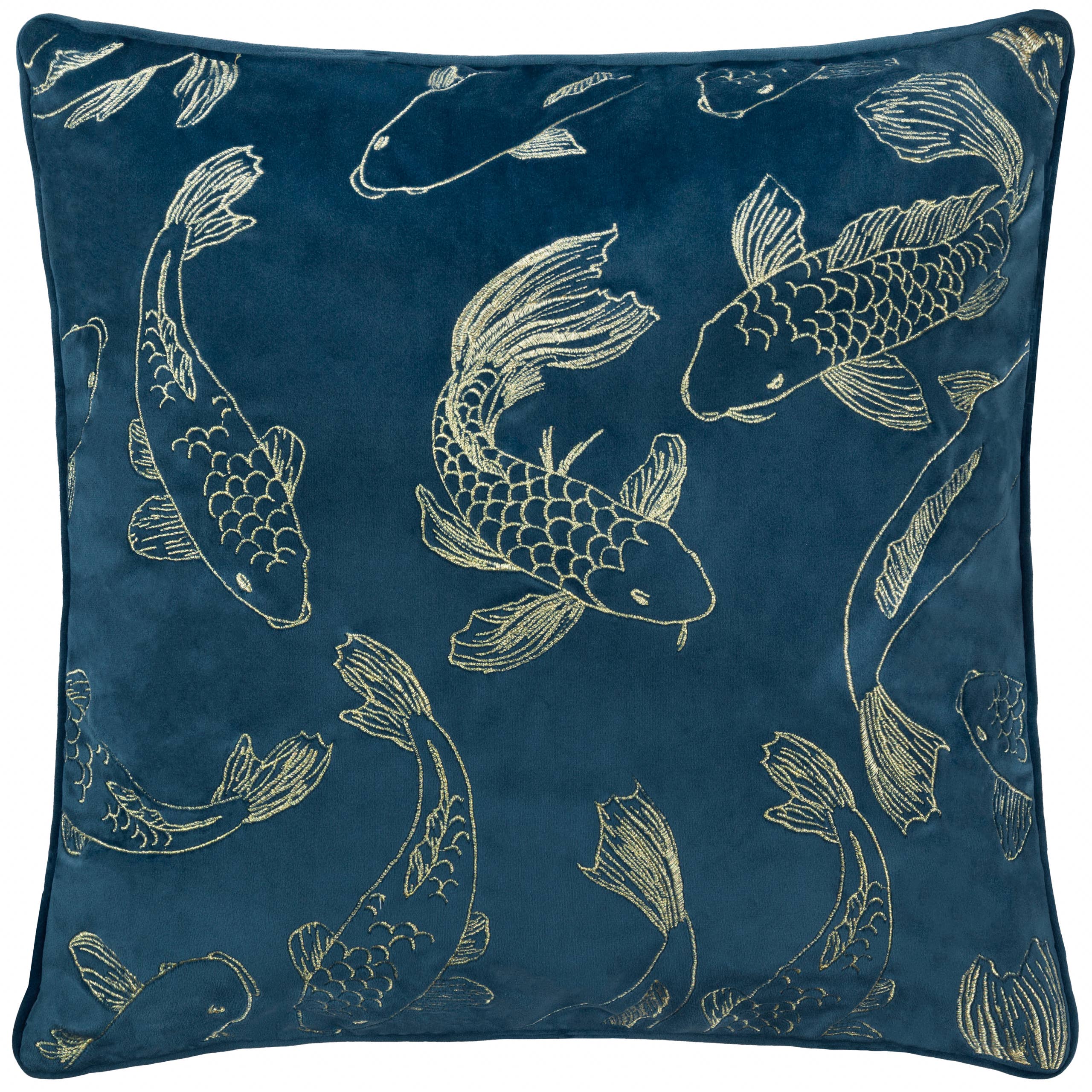 Koi Pond Embroidered Velvet Cushion Navy for wholesale on Faire1
