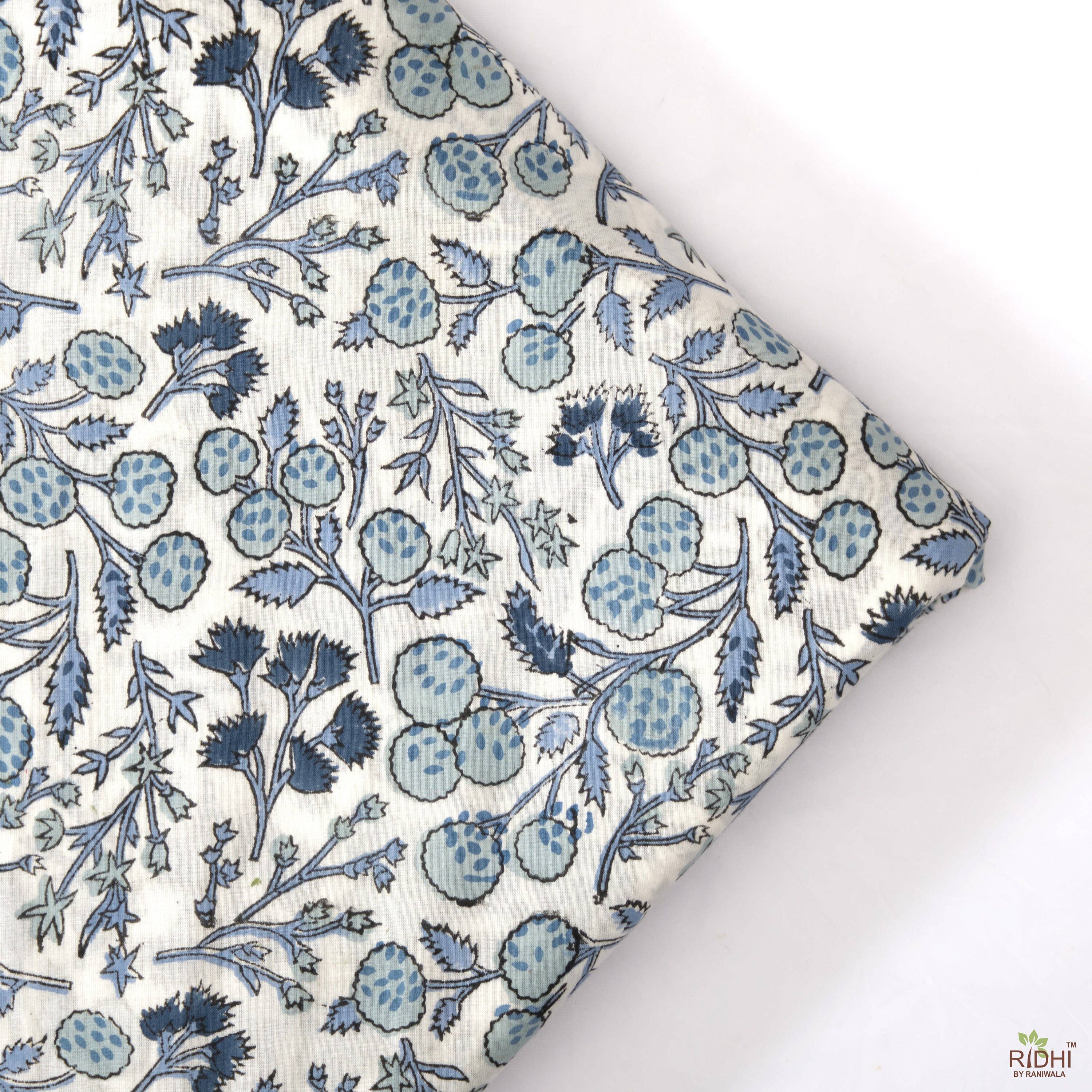 Fabricrush - Wholesale Fabric - Denim and Baby Blue Indian Hand Block Print Fabric by yard 2