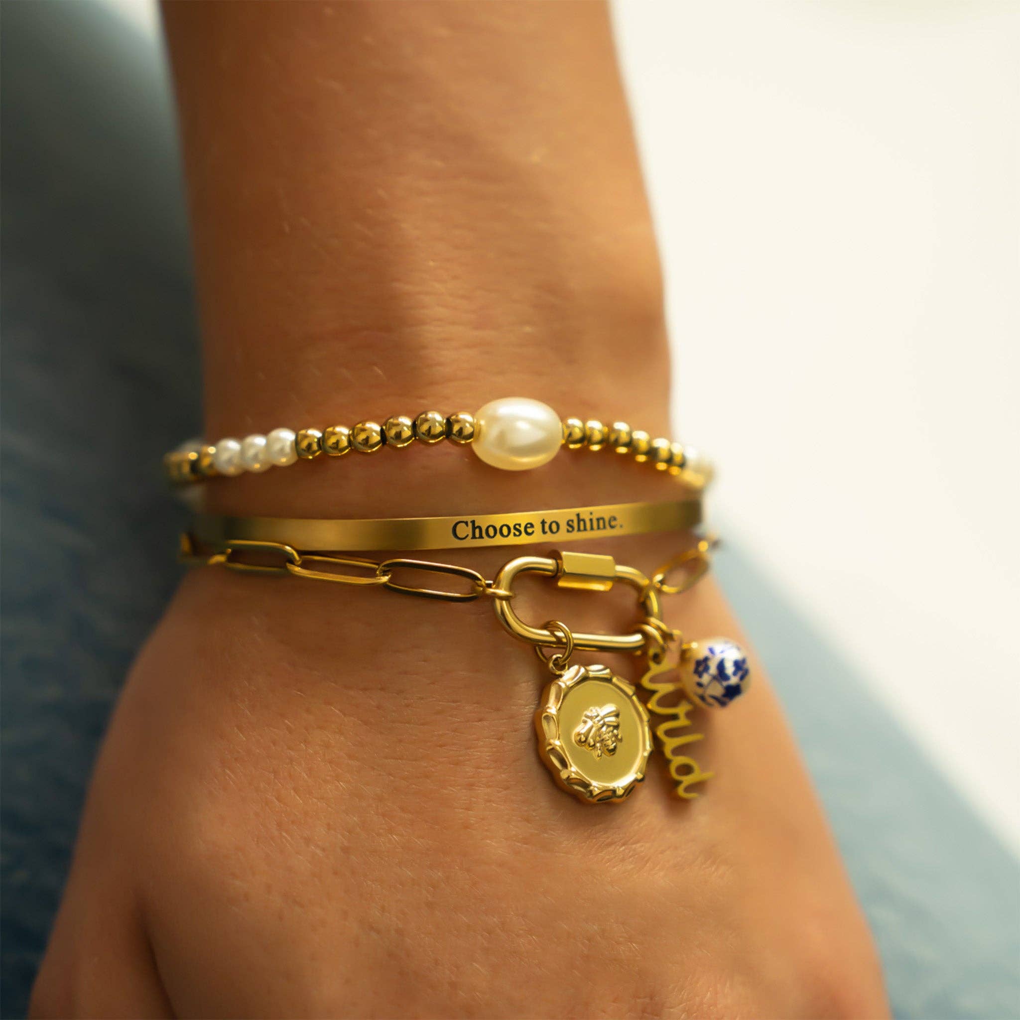 WJW - Wholesale Armband met kralen - 18K Goud PVD 8mm Kiska Glazen Parels Stretch Armband4