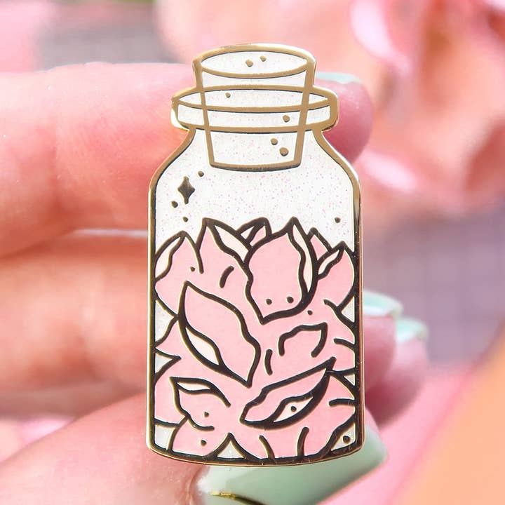 Rose Petal Jar Enamel Pin for wholesale by Lula Rocks