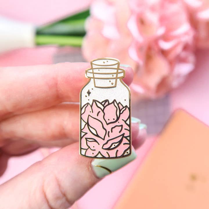 Rose Petal Jar Enamel Pin for wholesale by Lula Rocks