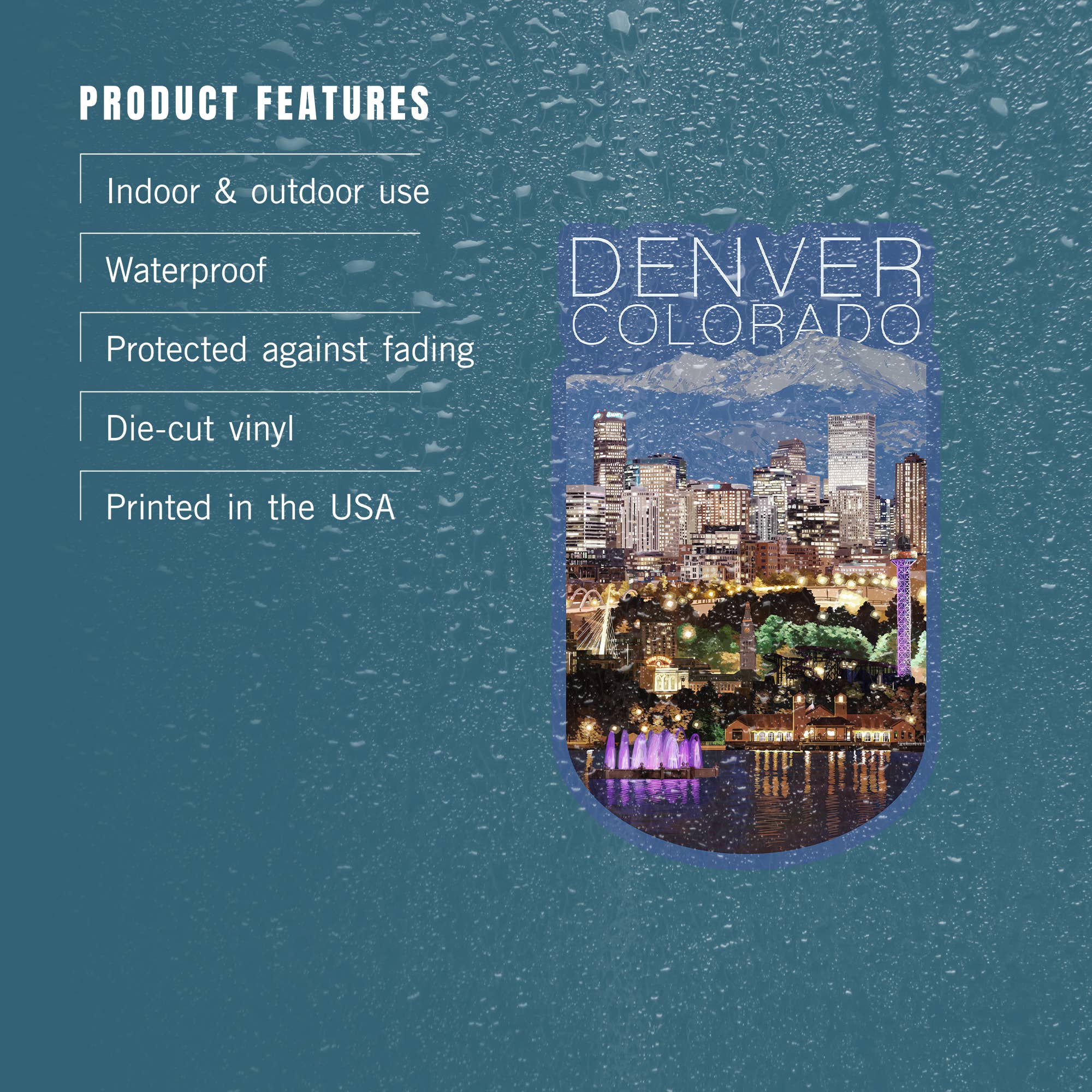 Lantern Press - Vendita all'ingrosso Adesivo - ADESIVI Denver, Colorado, Skyline di notte3