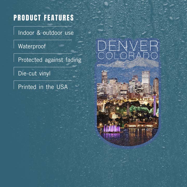 Lantern Press - Vendita all'ingrosso Adesivo - ADESIVI Denver, Colorado, Skyline di notte3