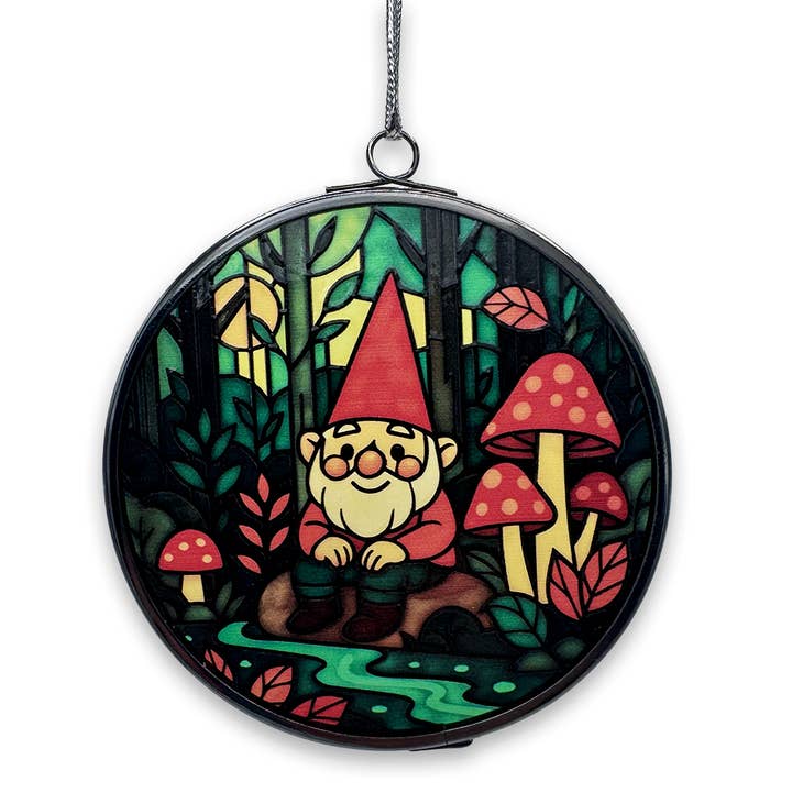 Summer Gnome Scandinavian Inspired Stained Glass Ornament for wholesale by Token Atelier