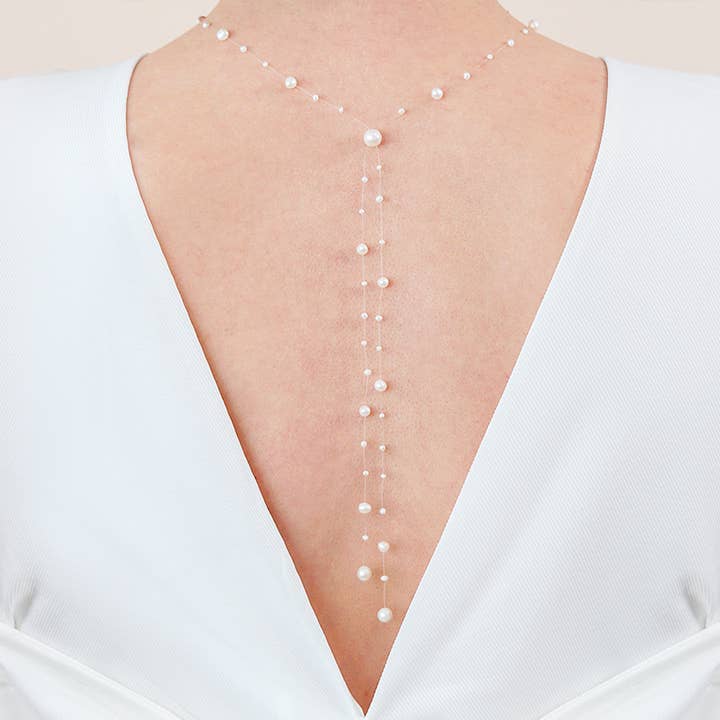 Aimée - Collar para la espalda con ilusión de perlas flotantes para novia para venta al por mayor de PM Atelier