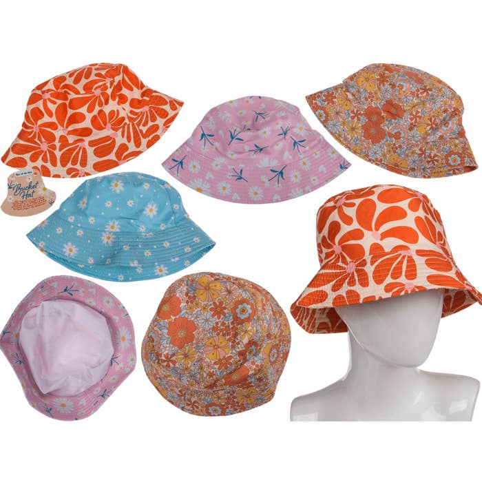 Zomerhoed met bloemenprint, 4 assorti, polyester voor wholesale door Out of the blue KG