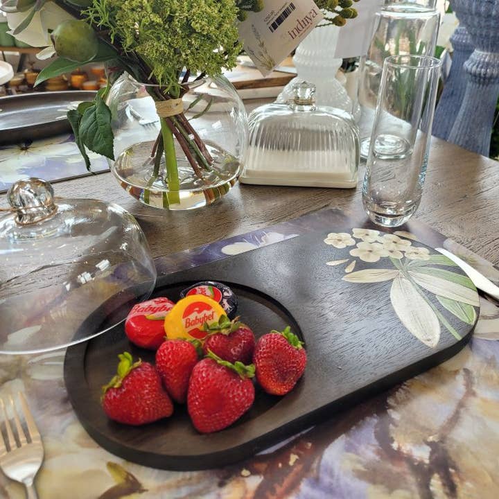 Indriya Home - Wholesale Platter - Frangipani Oval Mango Wood Platter – Handpainted6