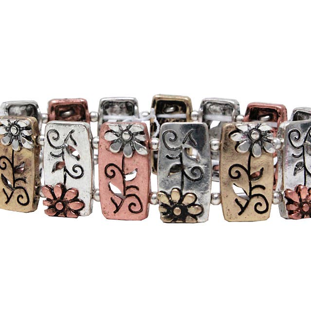 Flowers Stretch Bracelet - Multicolor for wholesale by Peaceful Village Inc.