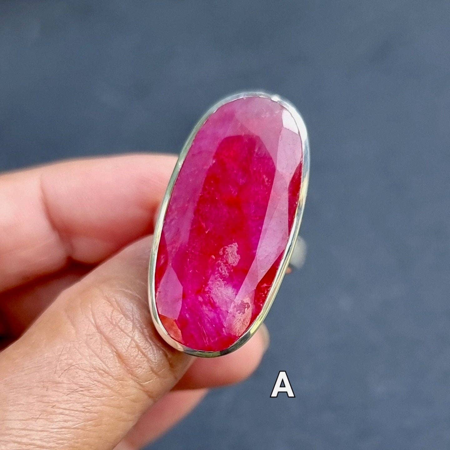 Mistry Gems – wholesale Cocktail/statement ring – Adjustable Long Oval Ruby Ring | 925 Sterling Silver, R2346