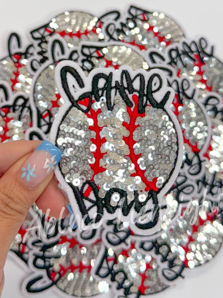 baseball game day sequins embroidery hat patch iron on  for wholesale by ABLNco