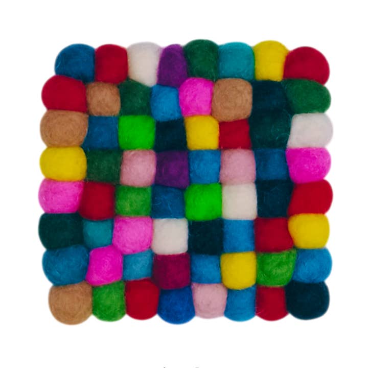 2117 Handmade Wool Felted Multicolor Coaster – 4" Square for wholesale by Kala Imports LLC