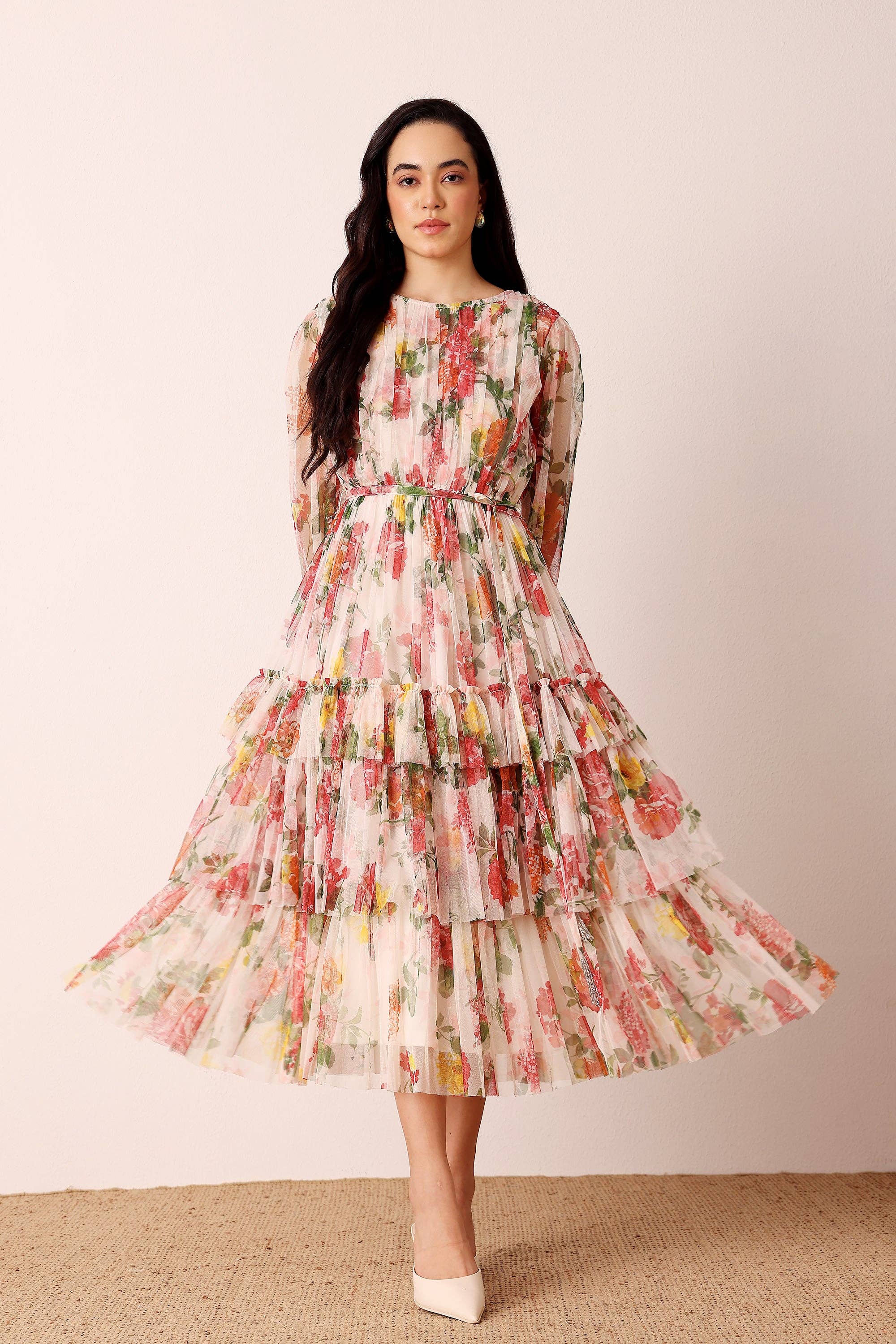 Rebecca Midi Dress in Cream Floral for wholesale on Faire5