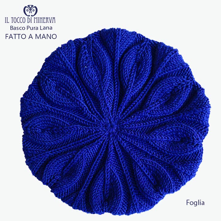 Blue leaf pure wool beret - Handmade for wholesale by Il Tocco di Minerva
