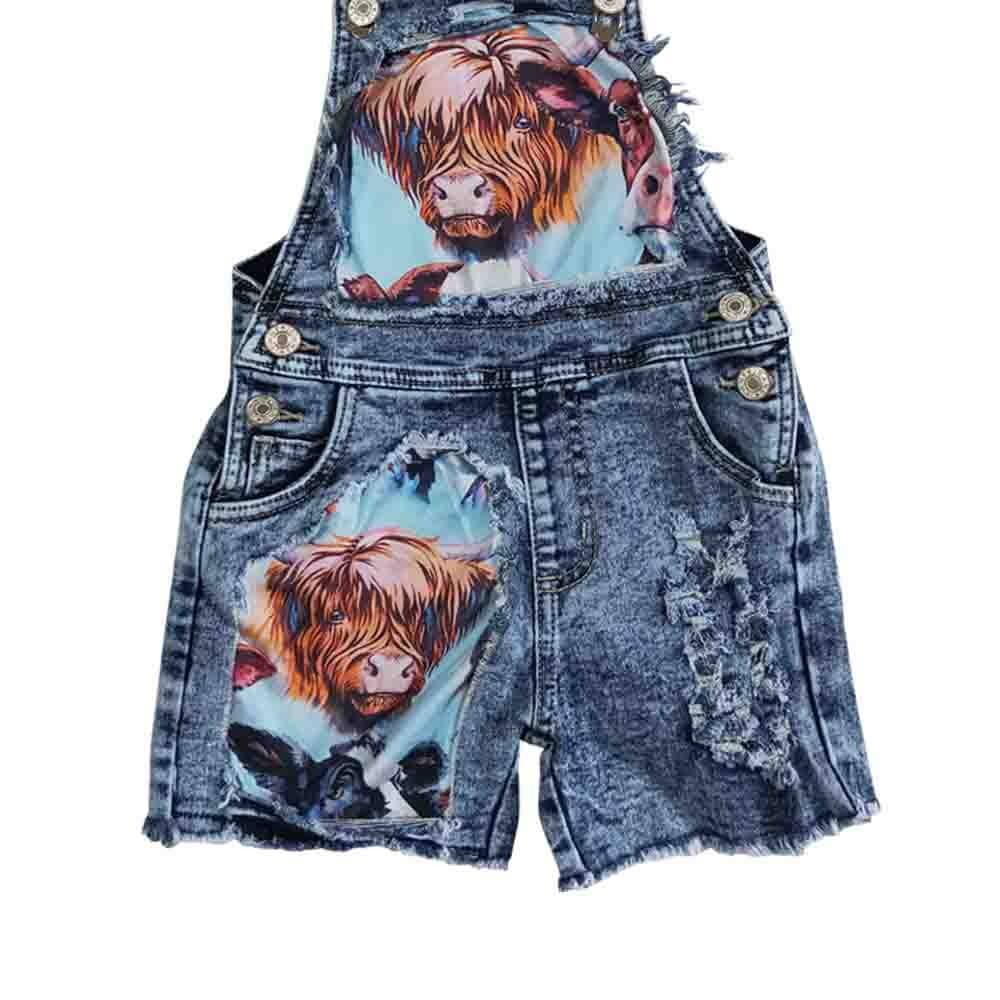Aier Wholesale - Wholesale Overalls - Kids - Baby girls cow western denim summer shorts overalls8