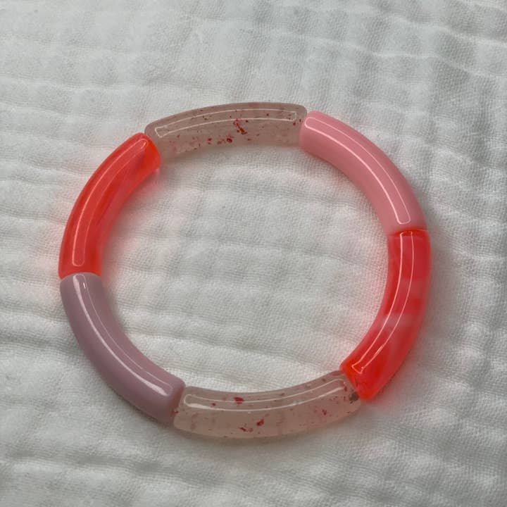Manacreations – wholesale Beaded bracelet – Elastic bangle bracelets in pink and mauve tones