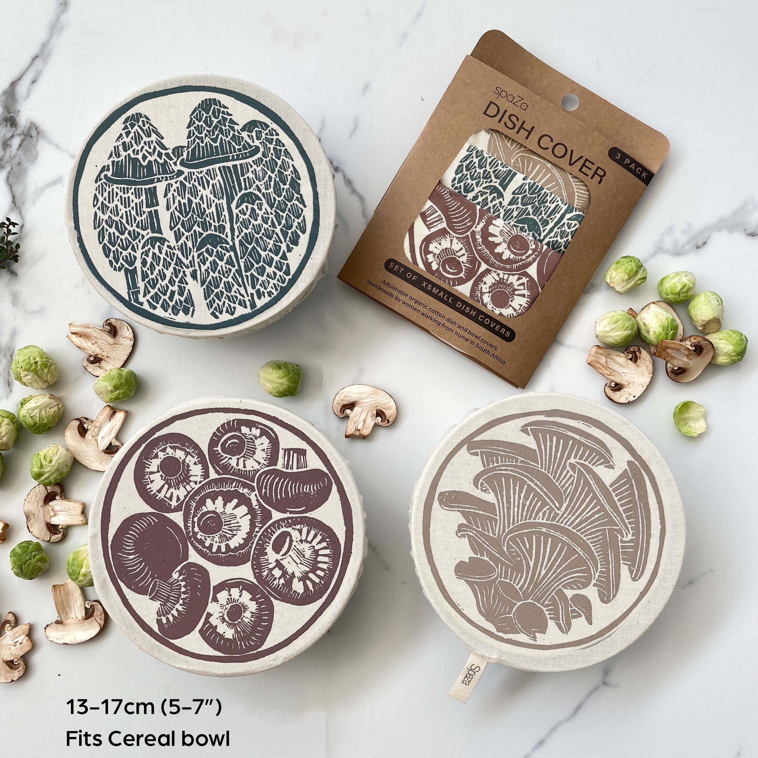 spaZa - Wholesale Kitchen Storage/Organizer - Dish and Bowl Cover Small Bowls Set of 3 Mushroom Print1