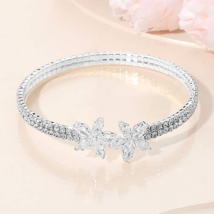 Floral CZ Stone Accent Evening Cuff Bracelet for wholesale by Sensibling Corp.