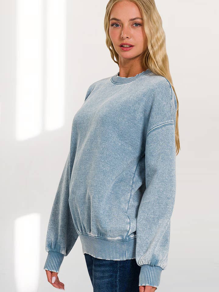 `.Acid Wash Fleece Oversized Pullover for wholesale by 42POPS