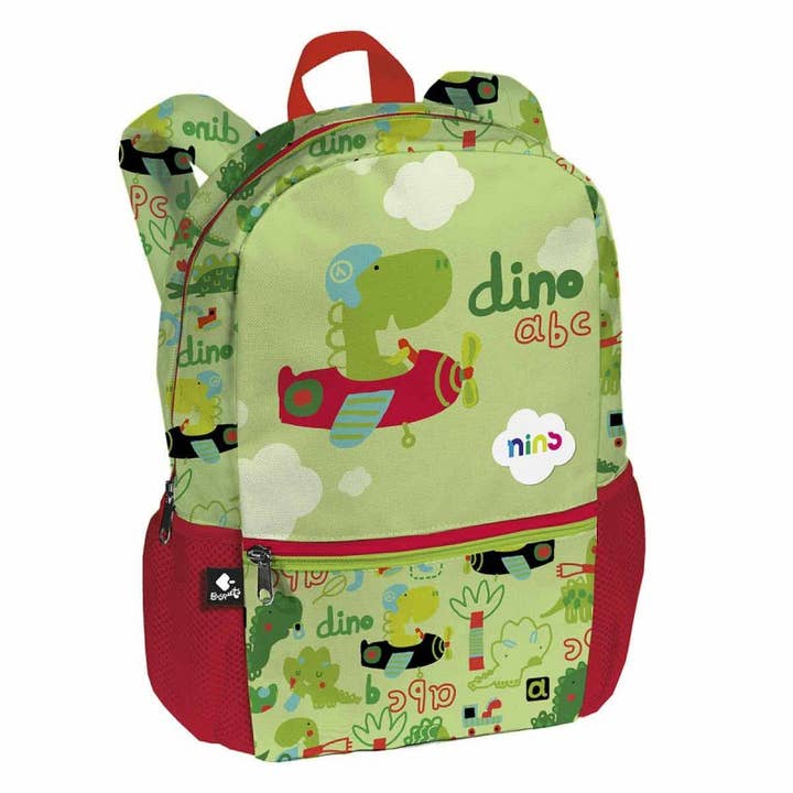 Green children's backpack with dinosaur design for wholesale by Busquets