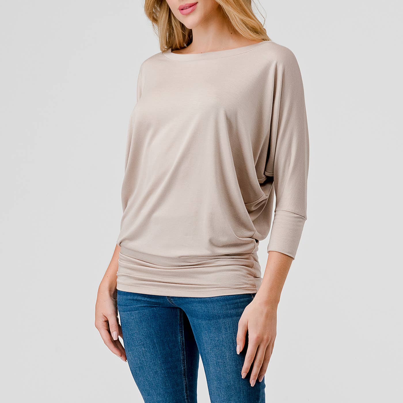 Heimious - Wholesale Knit Top - Women's - 3/4 Dolman Sleeve Round neck Modal Jersey  Top, 2503110