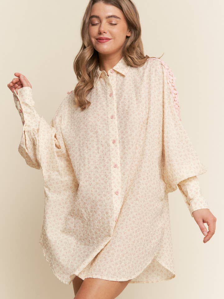 Floral Print Long Sleeve Tunic Blouse for wholesale by J.NNA
