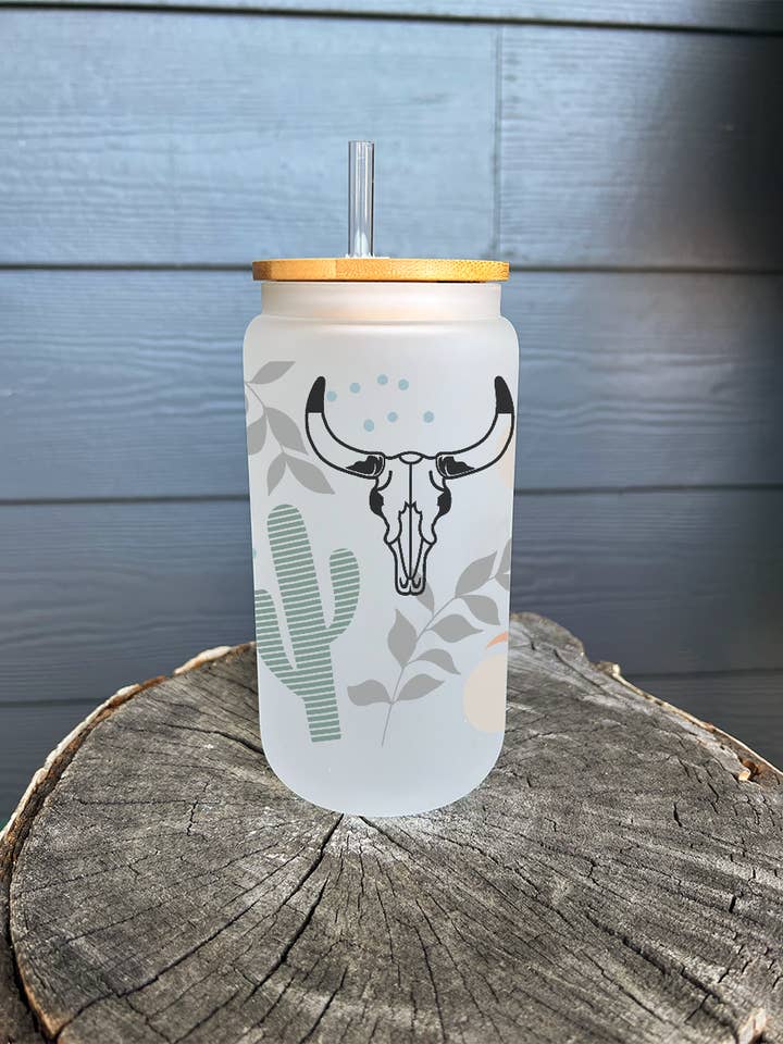 16oz Frosted Iced Coffee Glass with Lid and Straw for wholesale by Lester Lou’s Designs