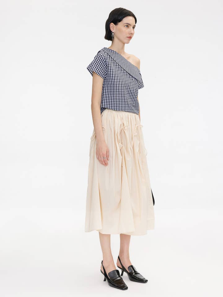 Wheat Ruched Waist Tied Up Midi Skirt for wholesale on Faire