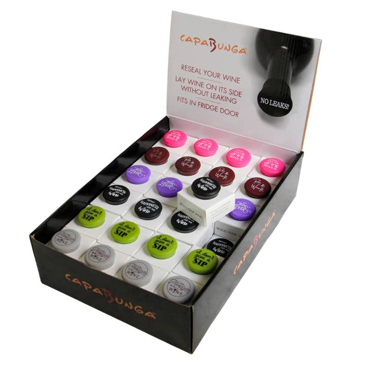 Wine Cap Counter Display Unit | Wit & Wine Stoppers for wholesale by CapaBunga®