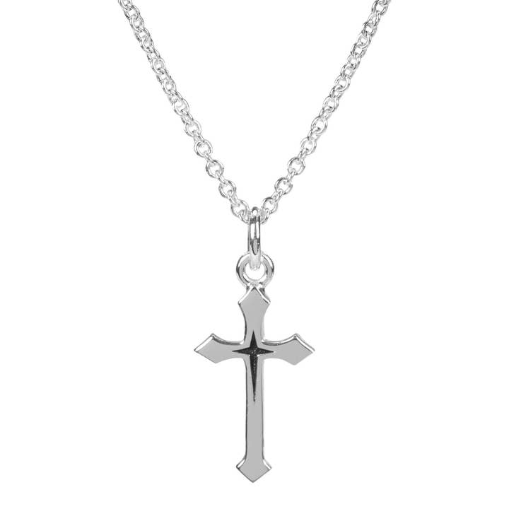 Necklace Flare Cross Silver Plated 18in Chain for wholesale by Dicksons