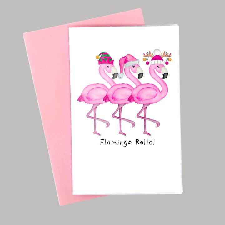 Flamingo Klokker! - Julekort for engroshandel hos I Hart Pink Cards