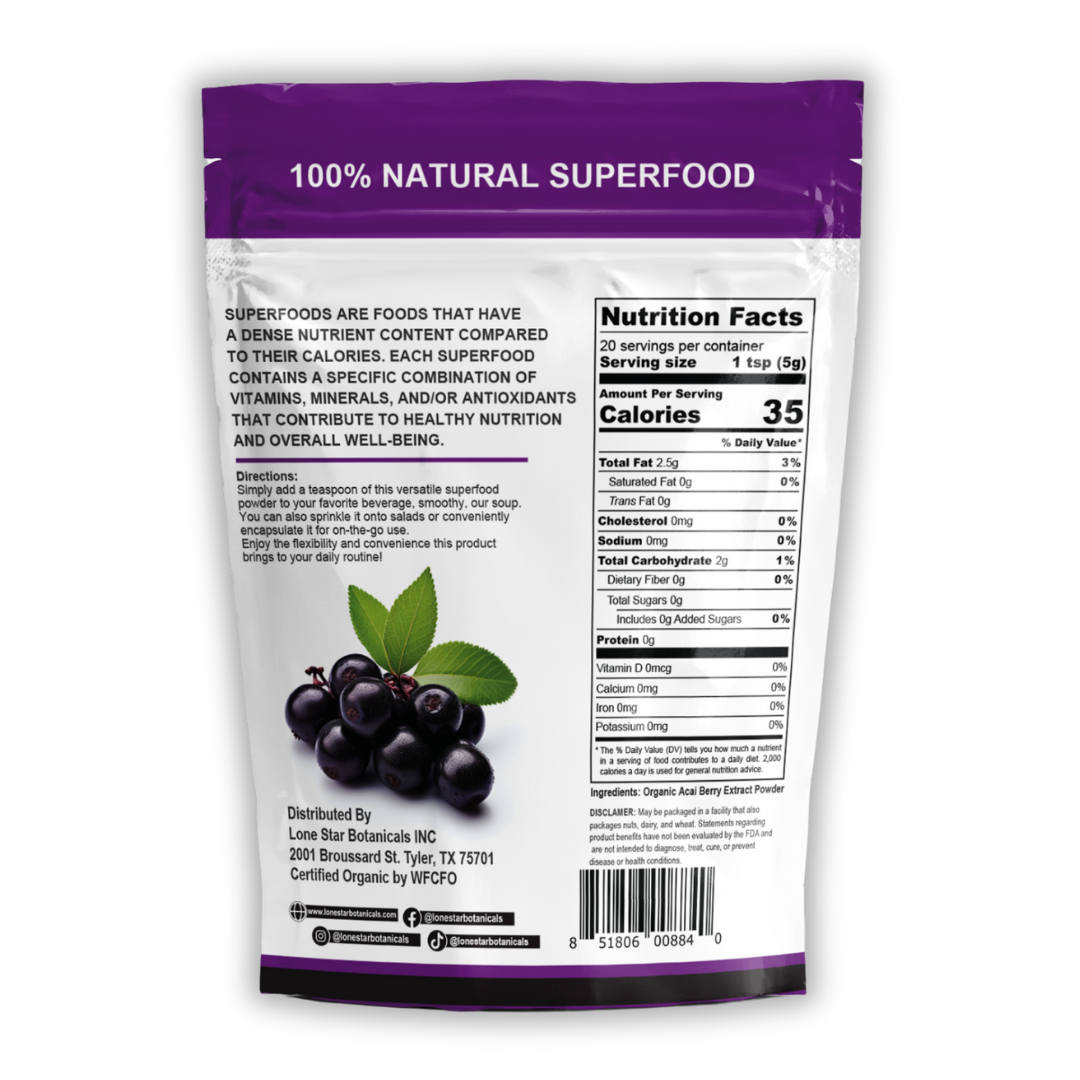 Lone Star Botanicals - Venta al por mayor Proteínas y superalimentos en polvo - Extracto en Polvo de Bayas de Açaí Orgánico -- 100 g6