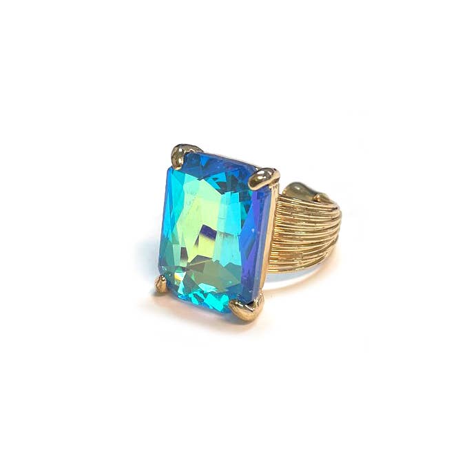 StarryNYC - Wholesale Cocktail/Statement Ring - Square Glass Cushion Cut Cocktail Adjustable Wire Ring