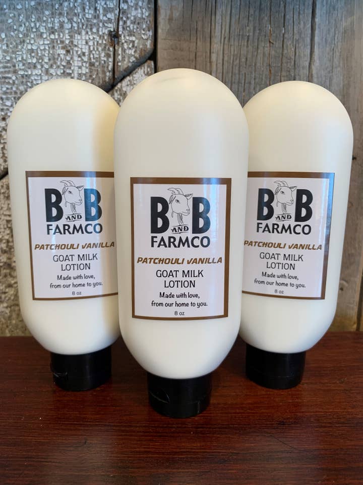 Patchouli Vanilla Goat Milk Lotion - 8 oz. for wholesale by B and B Farmco