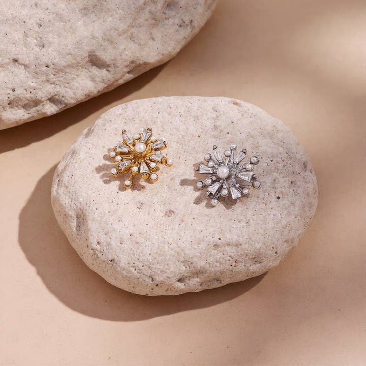 Katinki - Wholesale Stud/Post Earrings - Baguette Burst Pearl Stud Earrings1