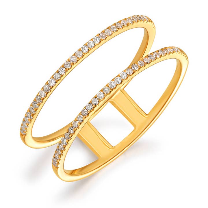 Ring Double with Diamonds, 18K Yellow Gold for wholesale by Leaf Jewelry