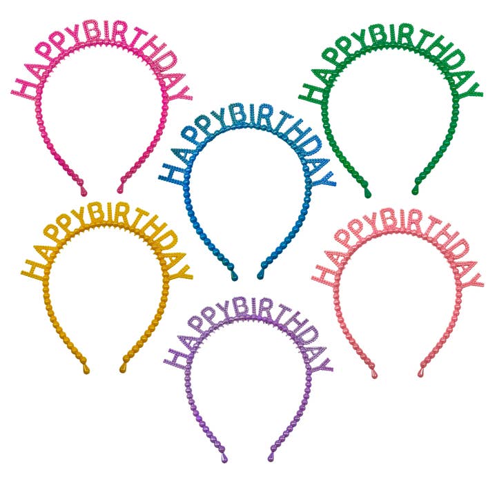Happy Birthday Headbands Multi-Color (Pack of 6) for wholesale by Plush Appeal LLC