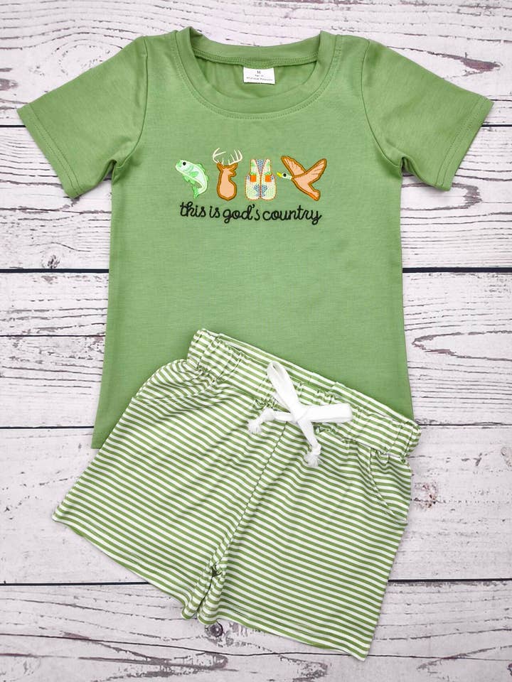sassy kids palace - Wholesale Top & Short Set - Kids - Baby Boy Green Appliqué Hunting Shorts Set