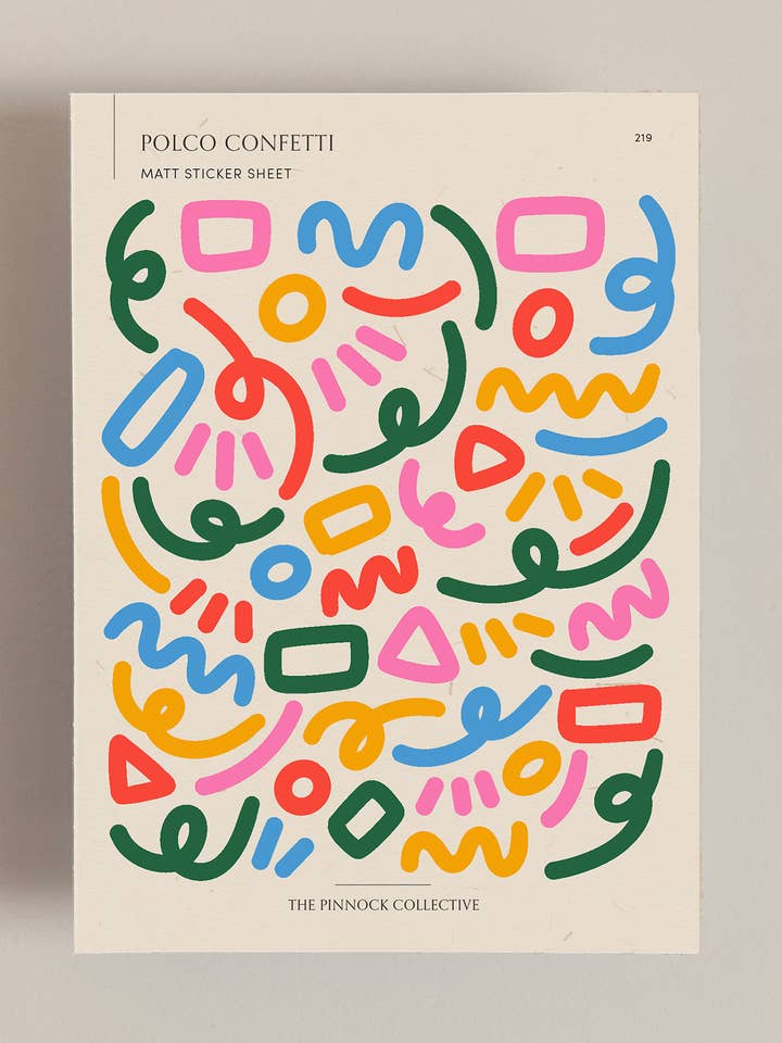Confetti Polco Sticker Sheet for wholesale by The Pinnock Collective (Duty Paid)