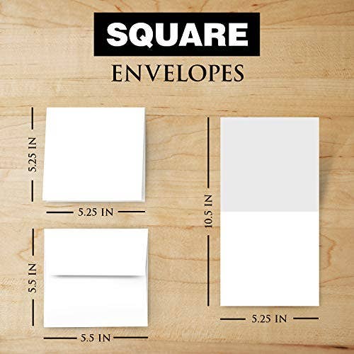 Fine Cardstock – Engroshandel Brevpapir/sæt med noteskort – Firkantede lykønskningskortsæt - Hvide tomme halvfoldede kort med konvolutter - Fantastisk til hilsner, tak og invitationskort | 5,25 x 5,25 tommer kort med 5,5 x 5,5 konvolutter | 25 sæt pr. Pakke